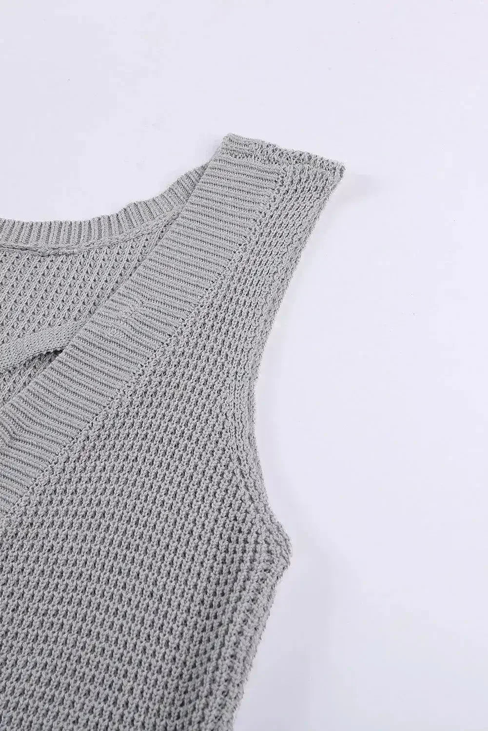 Gray Crisscross Hollow-out Knit Tank Top - Femstylo