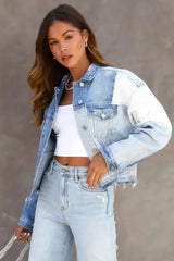 Sky Blue Denim Hem Jacket - Femstylo