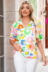 Green Abstract Leopard Short Sleeve Pop of Color Blouse | Femstylo - Femstylo