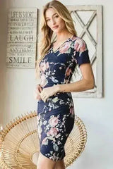 Ruched Floral Mini Dress – Vibrant Plus-Size Summer Style - Femstylo