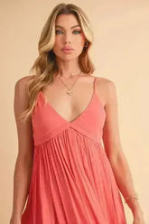 Aemi + Co Ruched Plunge Mini Cami Dress - Femstylo