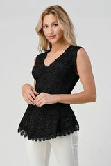 Sleeveless V-Neck Lace Peplum Top - Femstylo