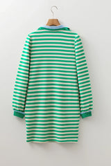 Green Pop of Color V Neck Striped Long Sleeve Mini Dress
