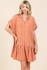 Mittoshop Linen Blend Button Down Shirt Mini Dress - Femstylo