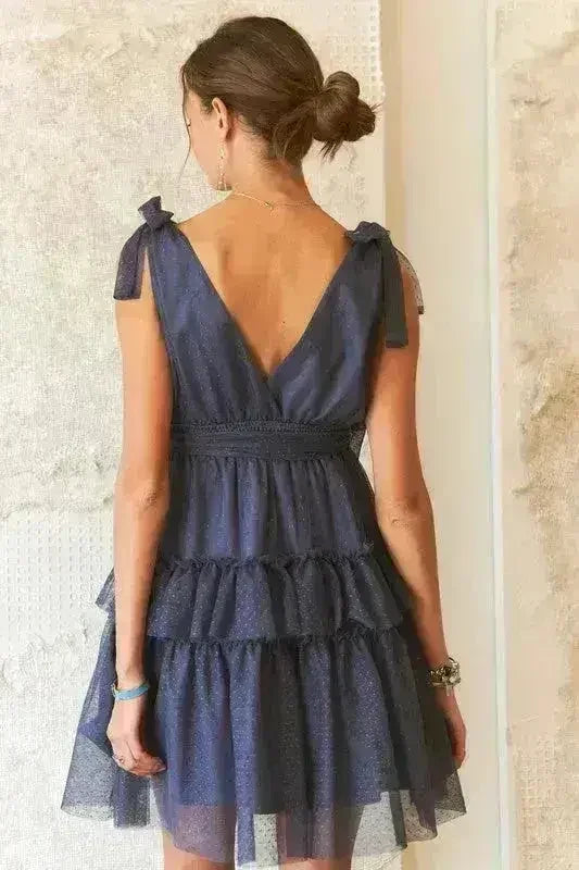 Polka Dot Mesh Dress – Playful Tie Shoulder & Smocked Detail - Femstylo