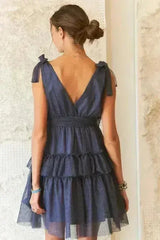 Polka Dot Mesh Dress – Playful Tie Shoulder & Smocked Detail - Femstylo