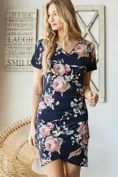 Ruched Floral Mini Dress – Vibrant Plus-Size Summer Style - Femstylo