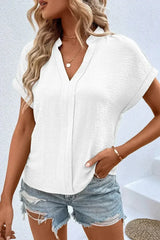 White Notched Neck Batwing Sleeve Blouse | Femstylo - Femstylo