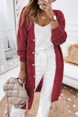Red Button Up Hollow Out Loose Long Cardigan
