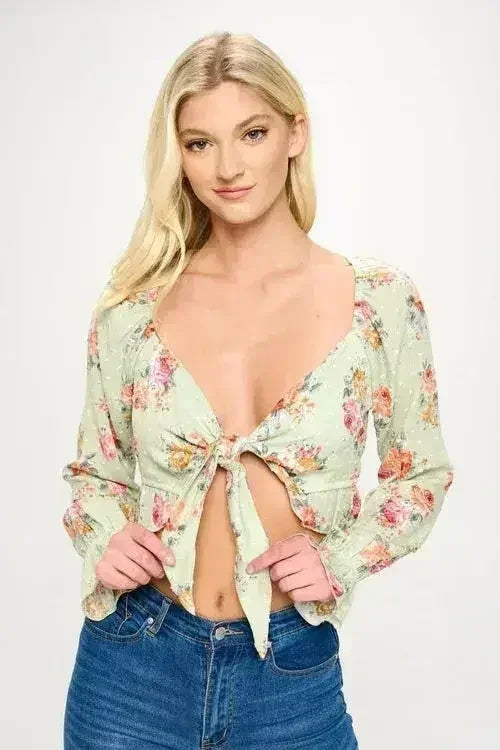 Boho Tie-Front Crop Top with Ruffle Details - Femstylo