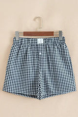 Blue Vintage Gingham Print High Waisted Loose Shorts - Femstylo