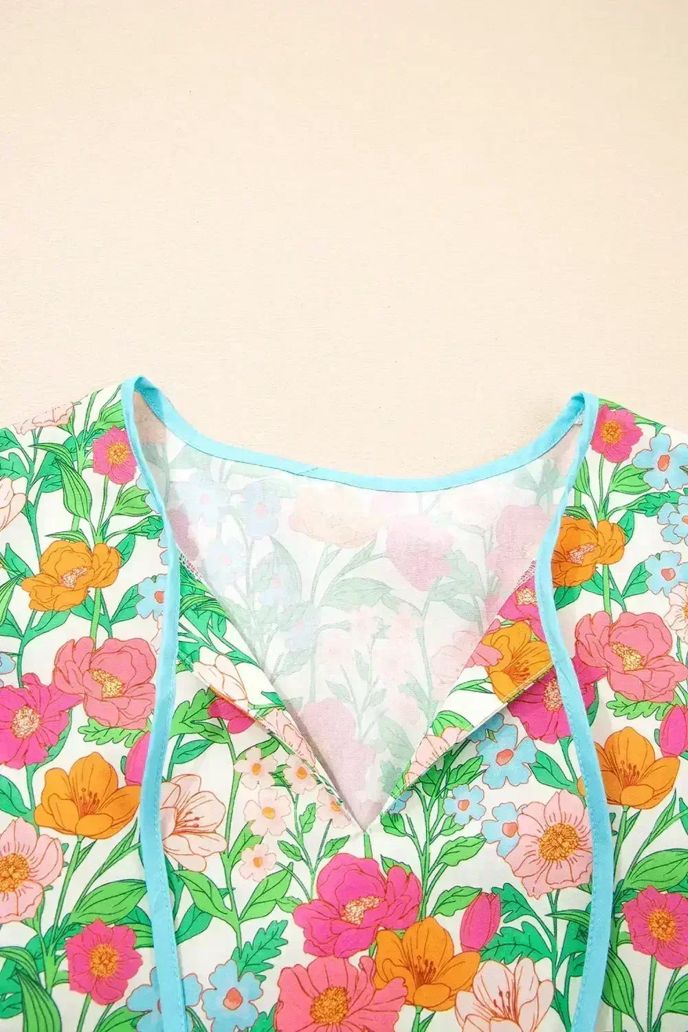 Green Floral Print Striped Trim Puff Sleeve Babydoll Blouse - Femstylo