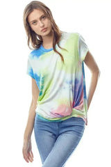Tie-Dye Twist Front Short Sleeve Top - Femstylo
