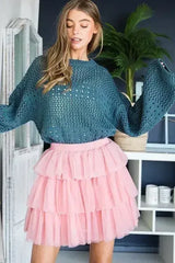 SOLID MESH TIERED SKIRTS - Femstylo