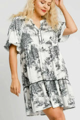 Umgee Full Size Two Tone Landscape Print Dress Plus Size - Femstylo