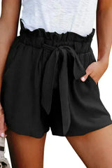 Ruffled Tied Waist Solid Shorts - Femstylo