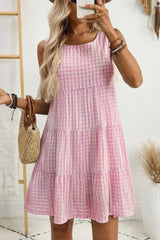 Light Blue Gingham High Waist Sleeveless Mini Dress - Femstylo