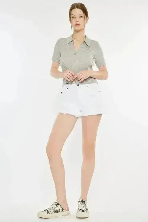 Kancan Raw Hem Distressed Denim Shorts - Femstylo