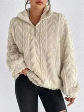 Fuzzy Quarter Zip Long Sleeve Sweatshirt - Femstylo