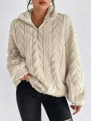 Fuzzy Quarter Zip Long Sleeve Sweatshirt - Femstylo