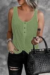 Button Textured Cotton Tank Top - Femstylo