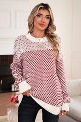 Red Colorblock Bishop Sleeve Knit Sweater