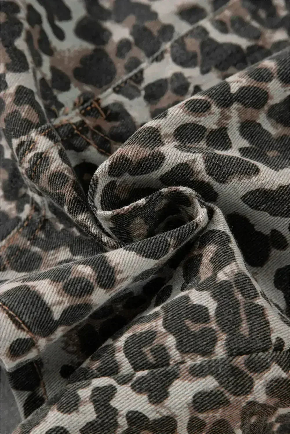 Khaki Allover Leopard Print Denim Mini Skirt - Femstylo