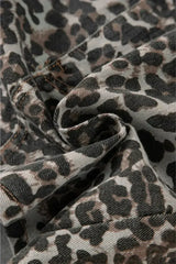 Khaki Allover Leopard Print Denim Mini Skirt - Femstylo