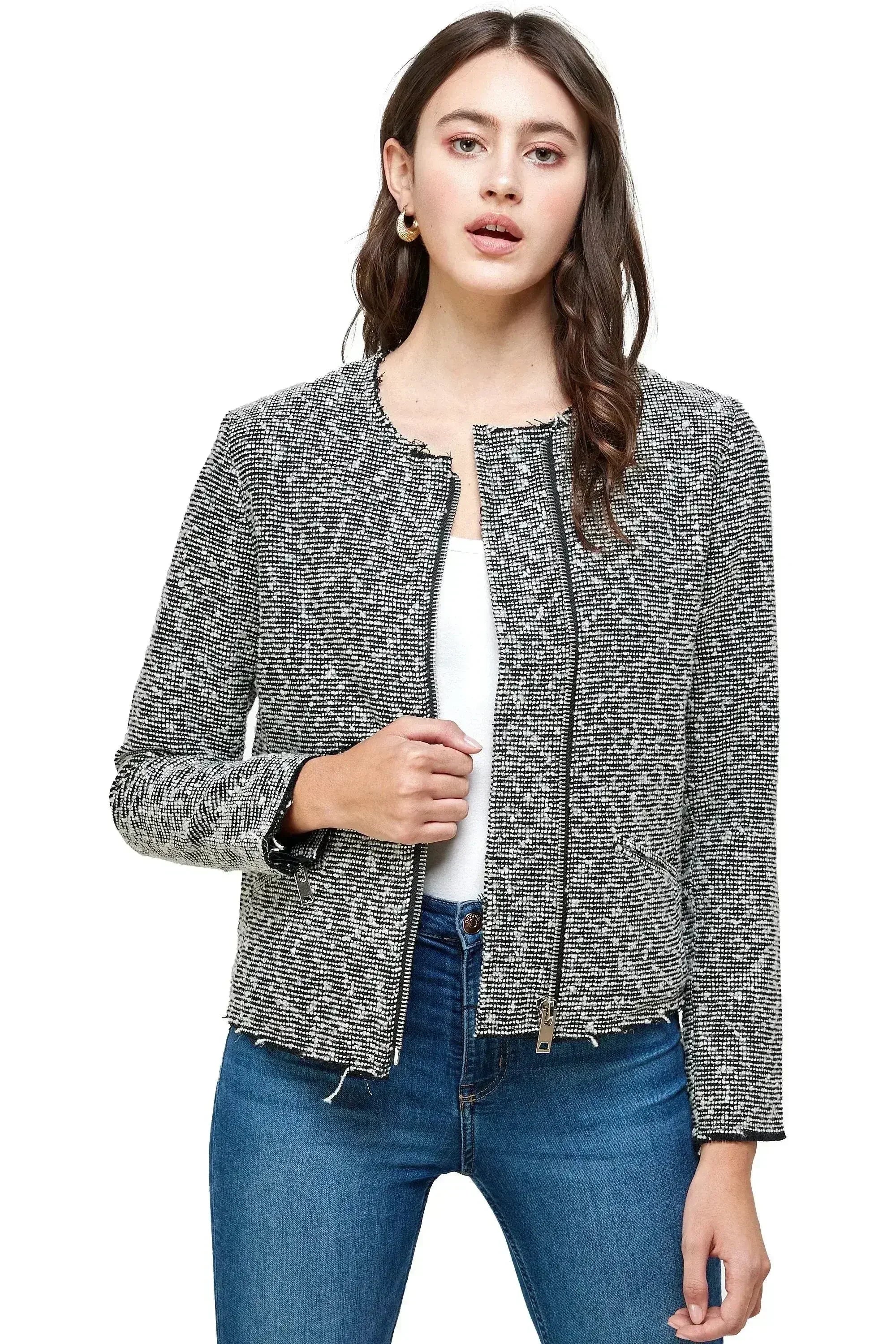 Textured Zip-Up Jacket – Casual Elegance - Femstylo