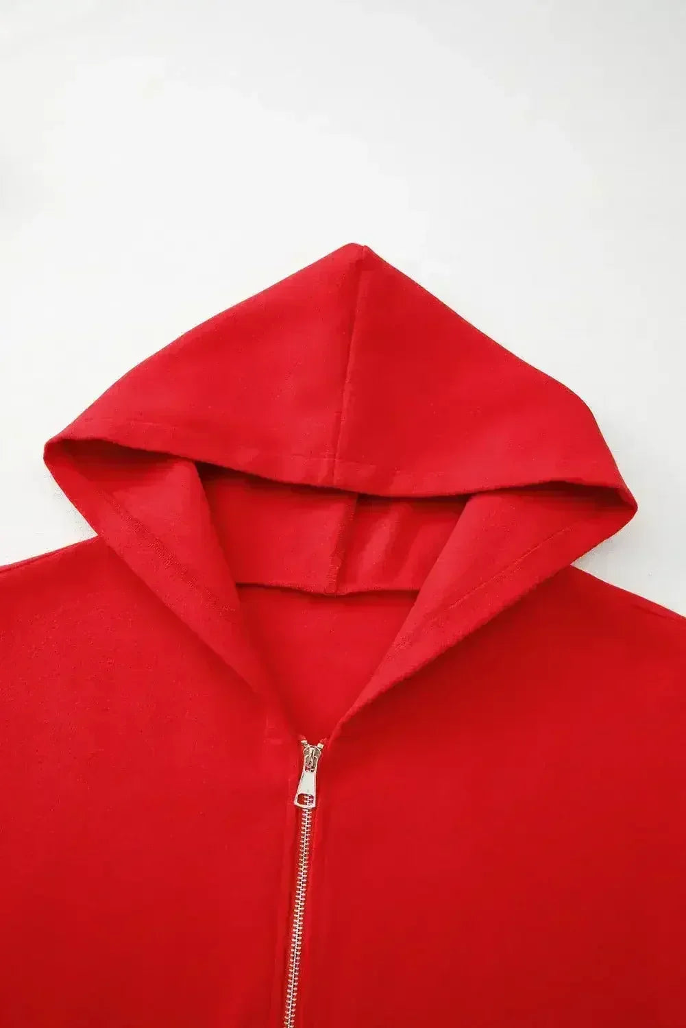 Fiery Red Solid Color Casual Zip up Hooded Coat - Femstylo