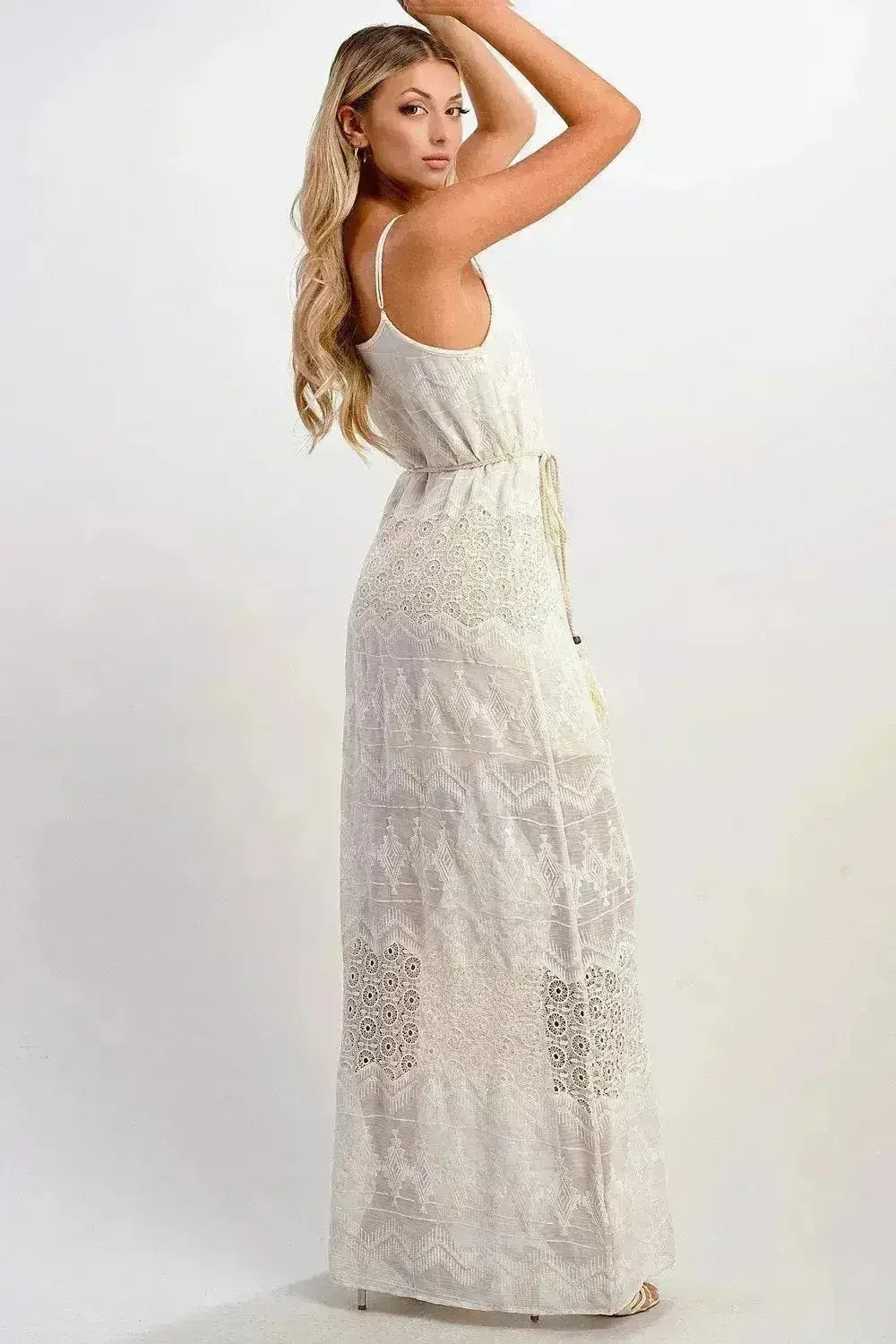 Boho-Inspired Embroidered Maxi Dress with Adjustable Straps - Femstylo