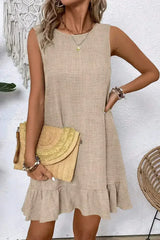 Ashleigh Blue Sleeveless Knot Backless Ruffle Hem Mini Dress - Femstylo