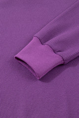 Orchid Mist Solid Color Raw Seam Patchwork Ribbed Drop Shoulder Sweatshirt