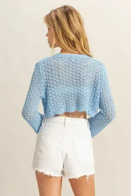HYFVE Tied Front Crochet Cropped Cardigan - Femstylo