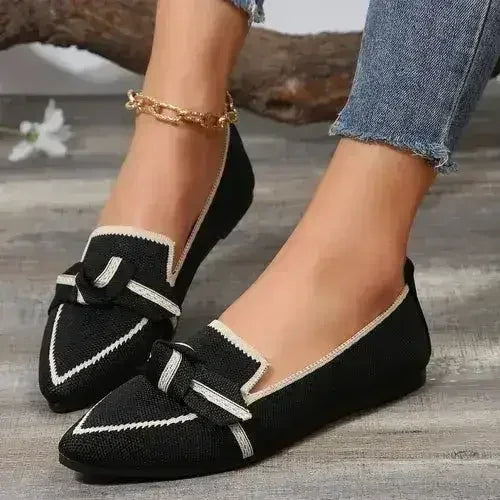 Bow Contrast Trim Point Toe Loafers - Femstylo