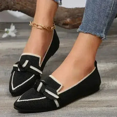 Bow Contrast Trim Point Toe Loafers - Femstylo