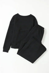 Black Ultra Loose Textured 2pcs Slouchy Outfit - Femstylo