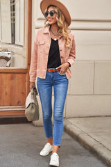 Pink Corduroy Button Jacket | Women's Structured Outerwear - Femstylo