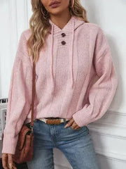 Drawstring Long Sleeve Hooded Sweater - Femstylo