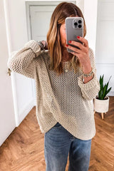 Smoke Gray Crochet Hollow-out Knit Sweater