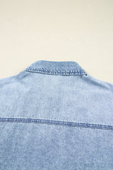 Beau Blue Chest Pocket Raw Hem Denim Loose Shirt Dress