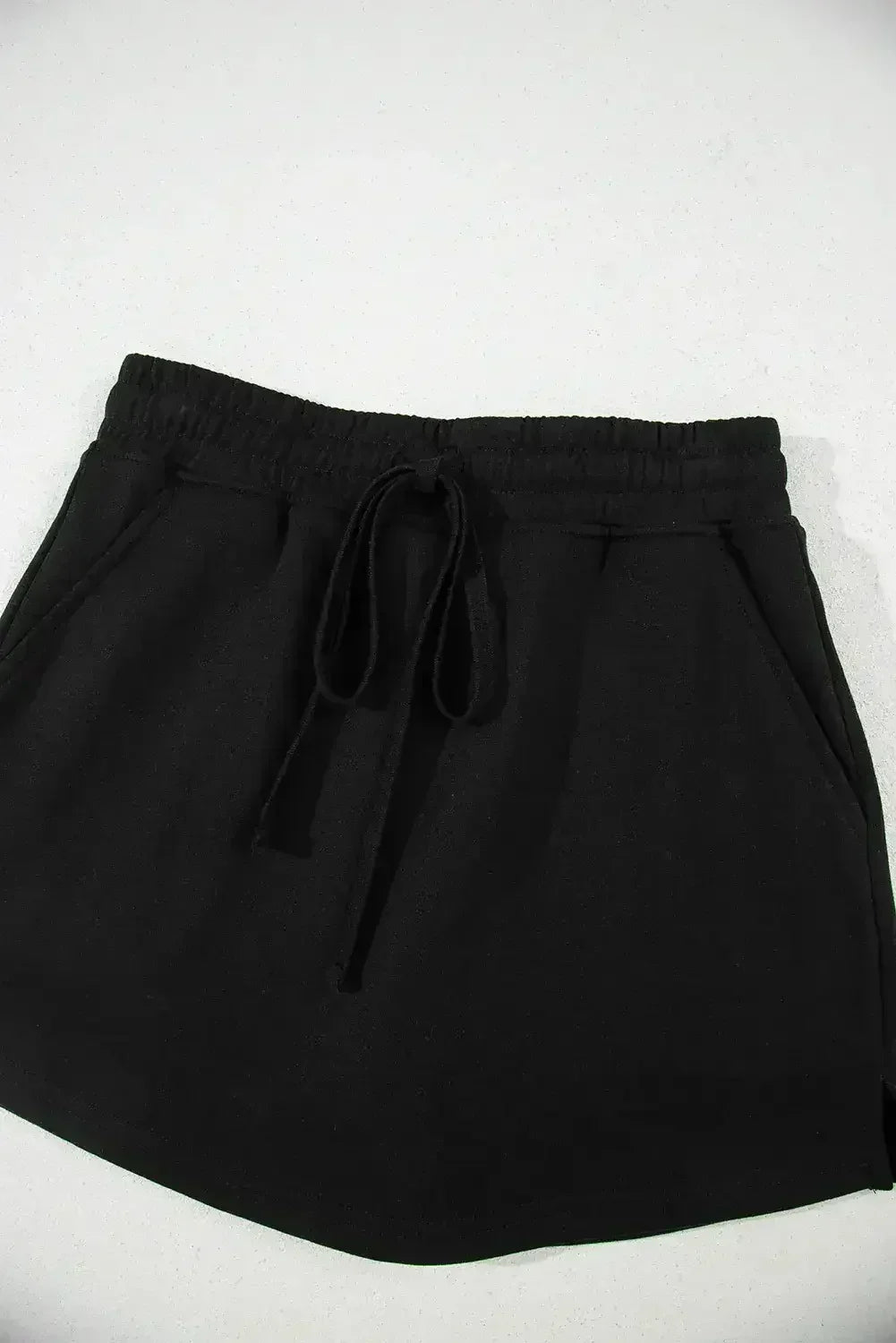 Black French Terry Drawstring Mini Skort with Pockets - Femstylo
