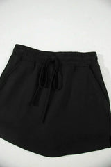 Black French Terry Drawstring Mini Skort with Pockets - Femstylo