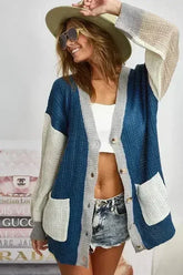 BiBi Color Block Sweater Cardigan with Button Closure - Femstylo
