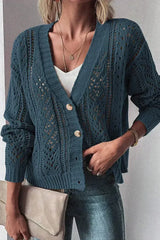 Dark Khaki Cardigan – Open Knit Drop Shoulder Sweater | Cotton-Acrylic Blend - Femstylo