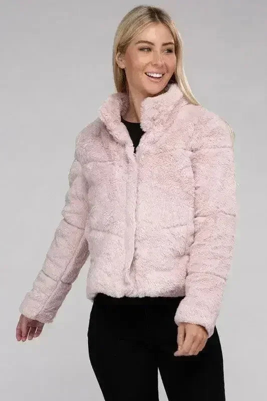 Fluffy Zip-Up Sweater Jacket - Femstylo
