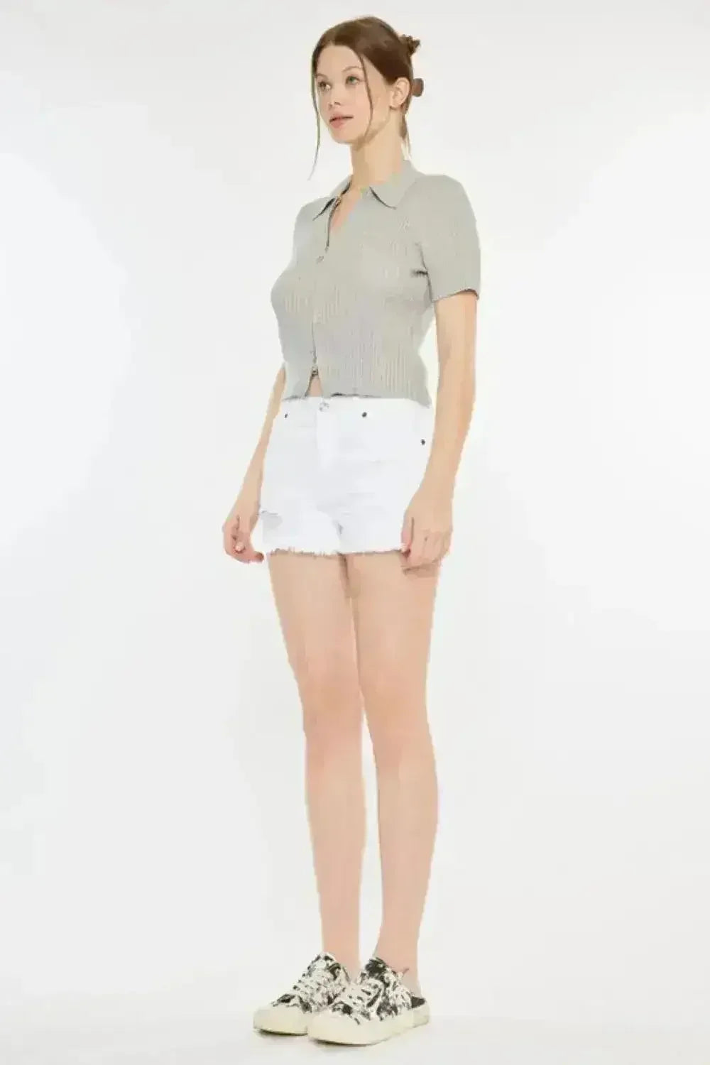 Kancan Raw Hem Distressed Denim Shorts - Femstylo