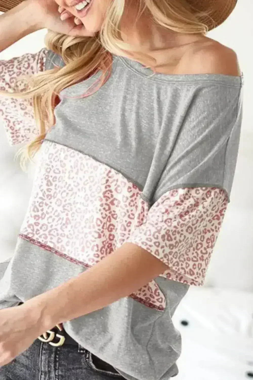 BiBi Triblend Knit with Leopard Block Out Stitching - Femstylo