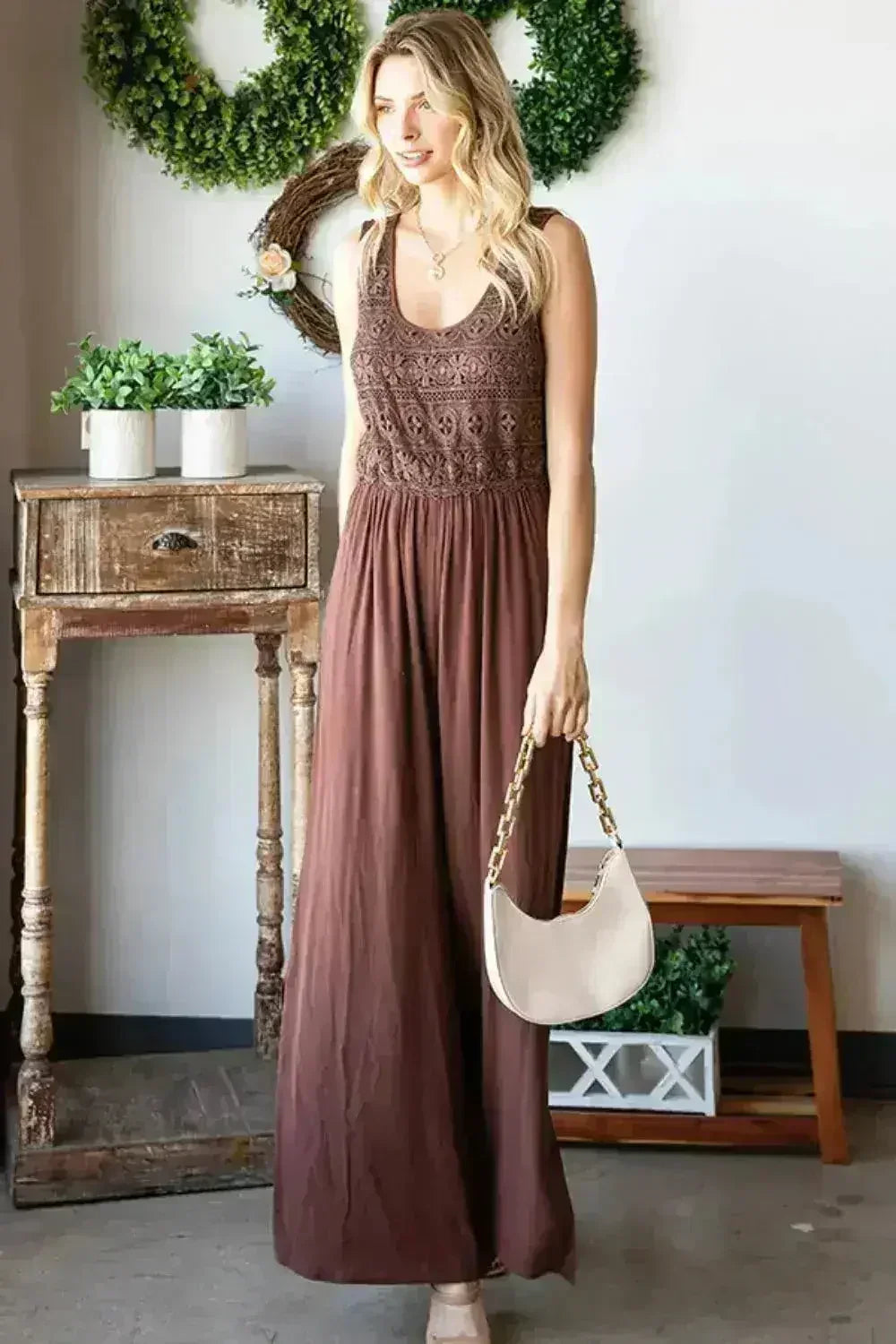 First Love Tie Back Sleeveless Slit Wide Leg Jumpsuit - Femstylo