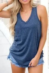 V Neck Racerback Tank Top with Pocket - Femstylo